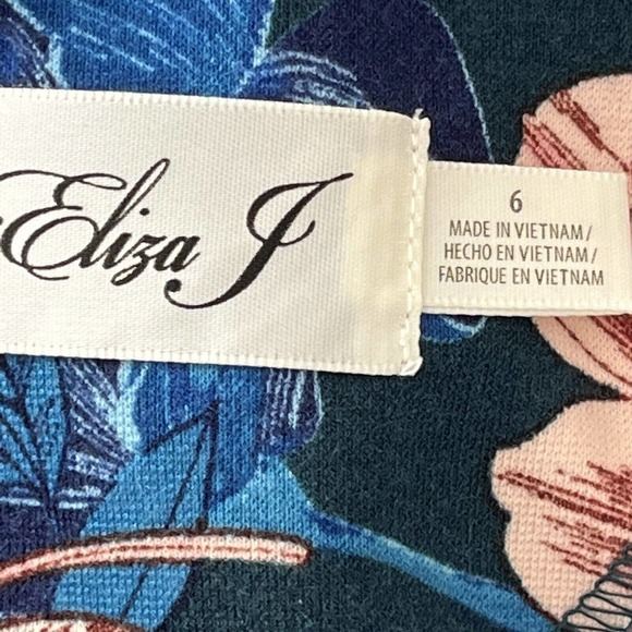 Eliza J Size 6 Dress Fit & Flare Pine Floral Jewel Neck Stretch Short Sleeves - Picture 12 of 13